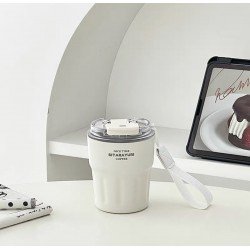 كوب حراري محمول ابيض بغطاء شفاف - SITARAYURI