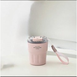 كوب حراري محمول وردي بغطاء شفاف - SITARAYURI