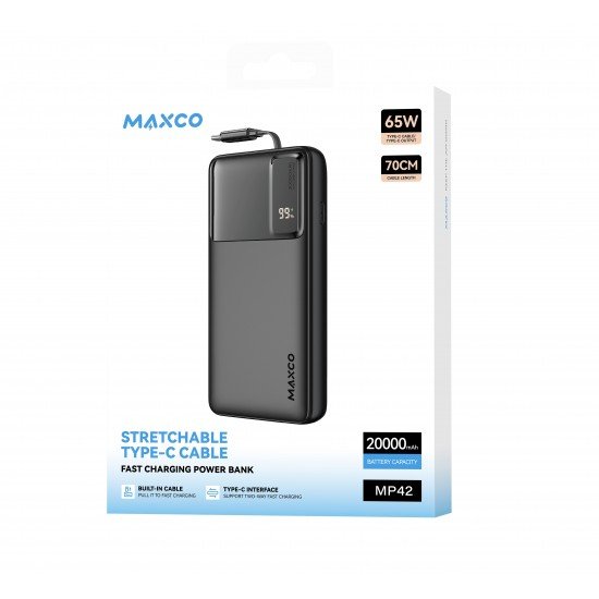 بور بانك شحن سريع  20 الف امبير بقوة 65W من MAXCO - اسود