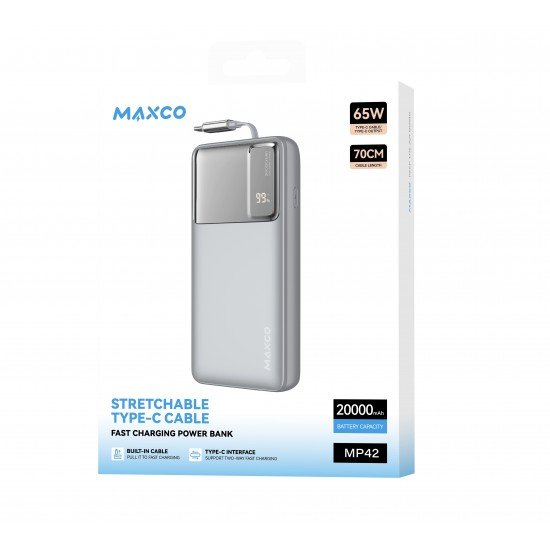 بور بانك شحن سريع  20 الف امبير بقوة 65W من MAXCO - سلفر