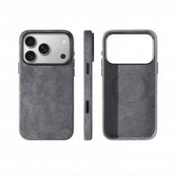 كفر ايفون 17 برو ماكس  alcantara Leather من A-CASE رصاصي