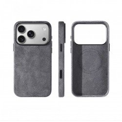 كفر ايفون 17 برو ماكس  alcantara Leather من A-CASE رصاصي