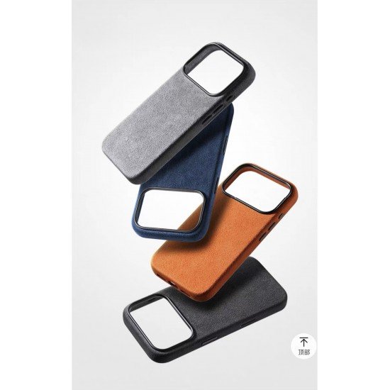 كفر ايفون 17 برو ماكس  alcantara Leather من A-CASE رصاصي