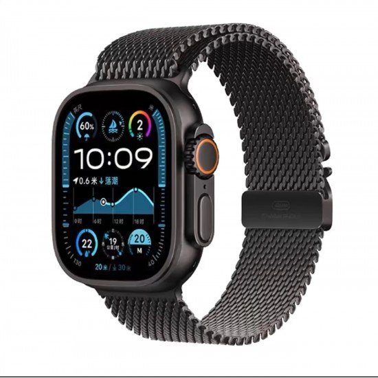 سوار ساعة ابل مقاس 42-44-45-46-49 استايل ستيل اسود