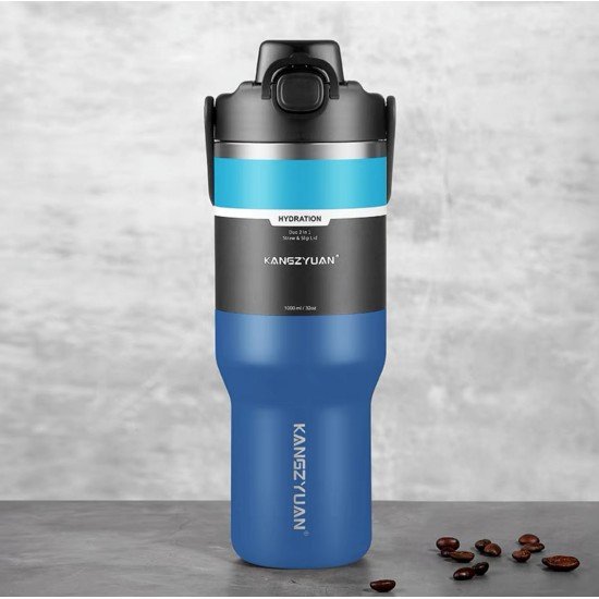 مق ترمس بارد حار 1000ML مقاوم للصداء من KANGZYUAN ازرق