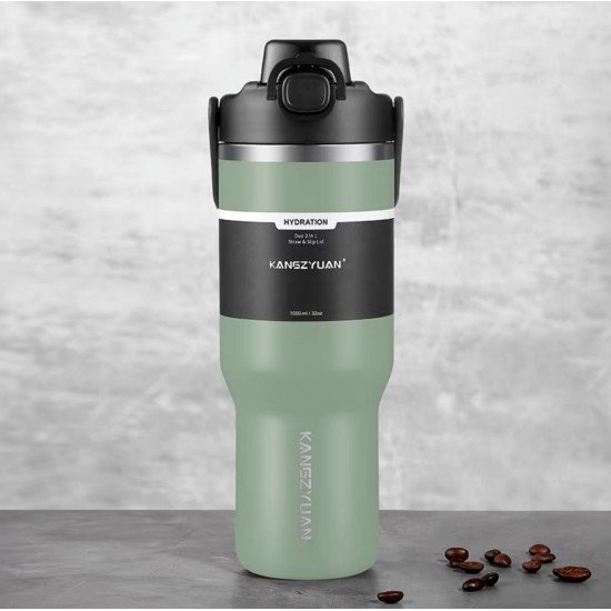 مق ترمس بارد حار 1000ML مقاوم للصداء من KANGZYUAN اخضر