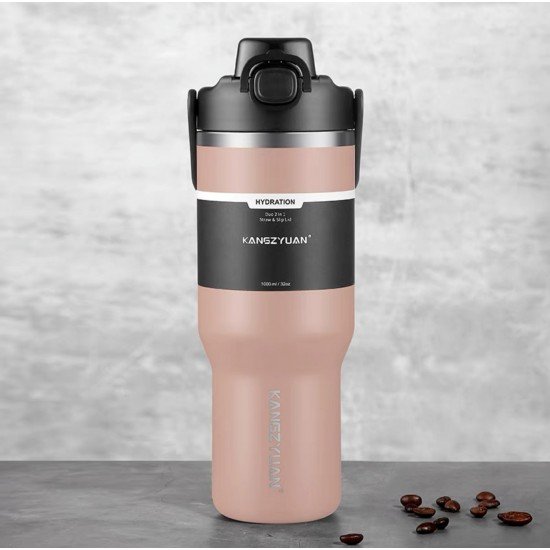مق ترمس بارد حار 1000ML مقاوم للصداء من KANGZYUAN وردي