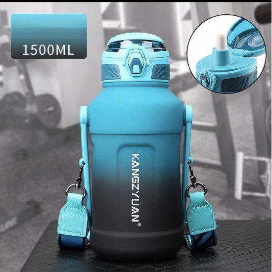 مق ترمس للماء والمشروبات البارده 1500ML من KANGZYUAN ازرق-اسود