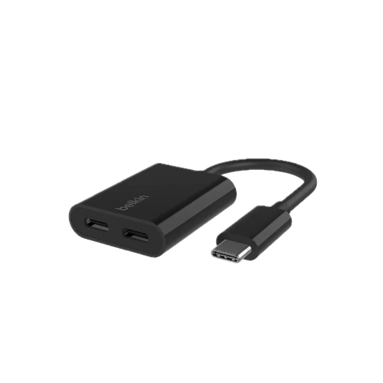 وصلة روك ستار محول USB=C صوت+ محول شحن USB=C اسود-ابيض